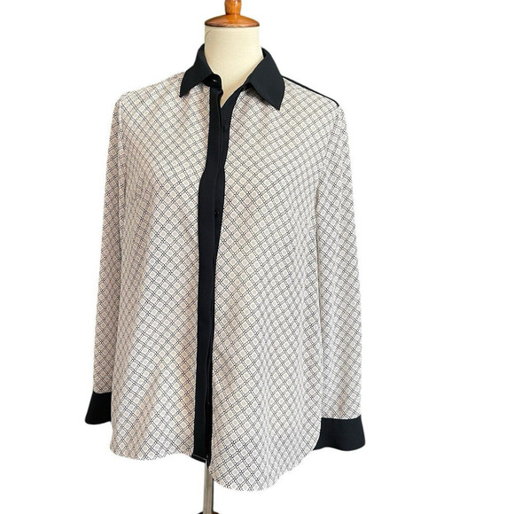 Cold Water Creek Blouse Women Size S Black Cream Button Down Semi Sheer Casual - Picture 3 of 10